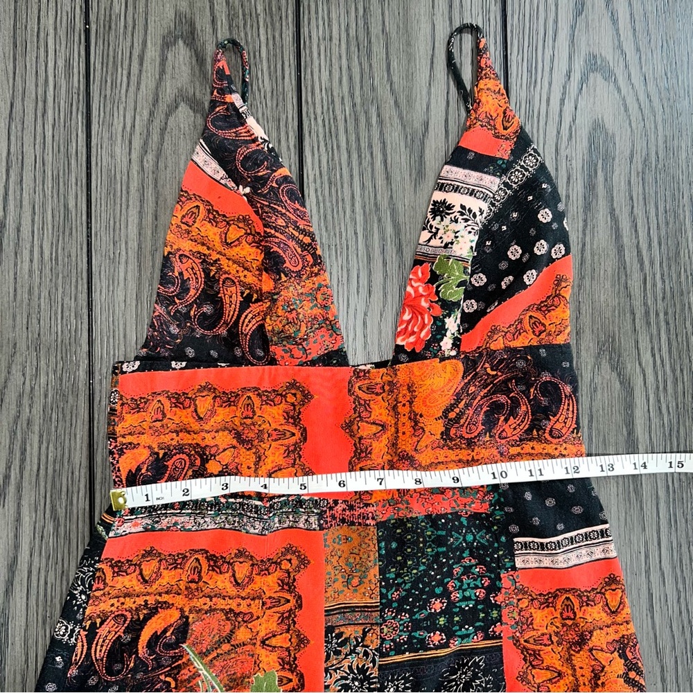 Free People Red & Black Patchwork Print Wide-Leg Jumpsuit - Picture 9 of 10